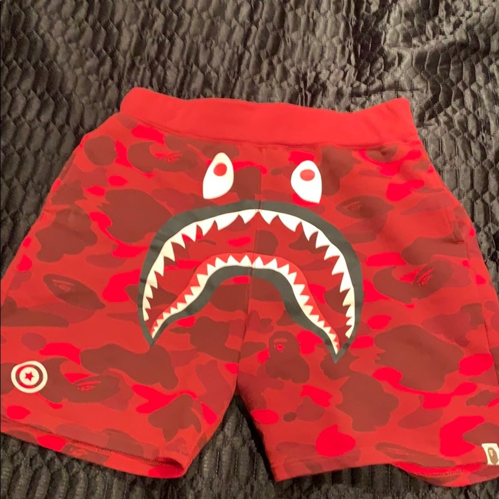 Bape red camo shark shorts